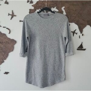 Grey Marled Knit Tunic Top Women S 3/4 Sleeve Raglan Curved Hem‎